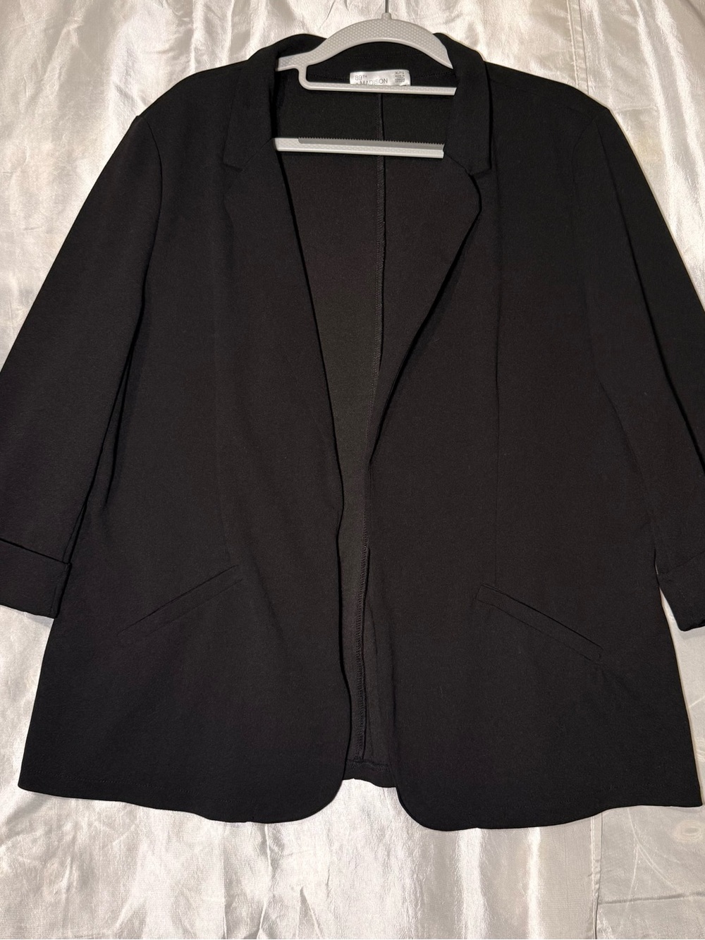 89th & Madison Women's Open Front Black Jacket Size XL 3/4 Sleeves